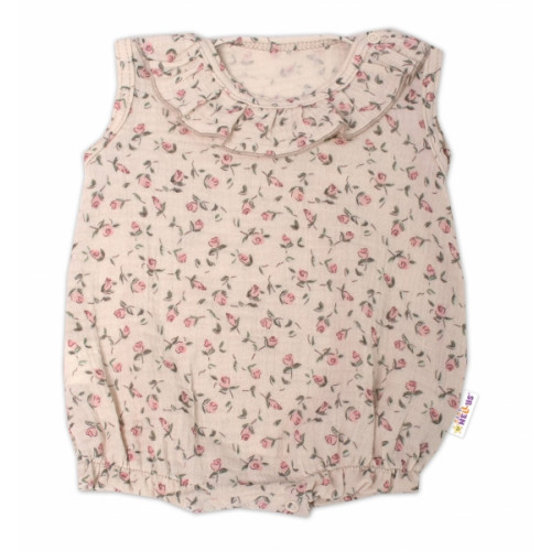 Body s nohavičkami, mušelín, Růžička, Baby Nellys - ecru, veľ. 86