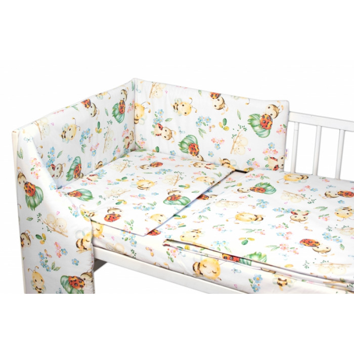 Mantinel s obliečkami Premium, 3D sada, Včielky a Lienky - biela, 120x90cm Mantinel s obliečkami Premium, 3D sada, Včielky a Lienky - biela, 120x90cm