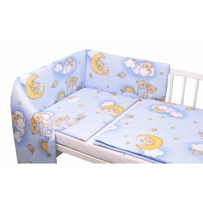 Mantinel s obliečkami Premium, 3D sada, Medvedík na rebríku, modrý, 120x90 cm Mantinel s obliečkami Premium, 3D sada, Medvedík na rebríku, modrý, 120x90 cm