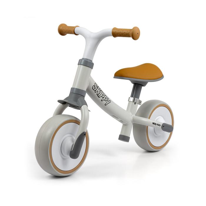 Odrážadlo Skippy Milly Mally – EVA kolesá, 18m+, ergonomické, biele, sivé