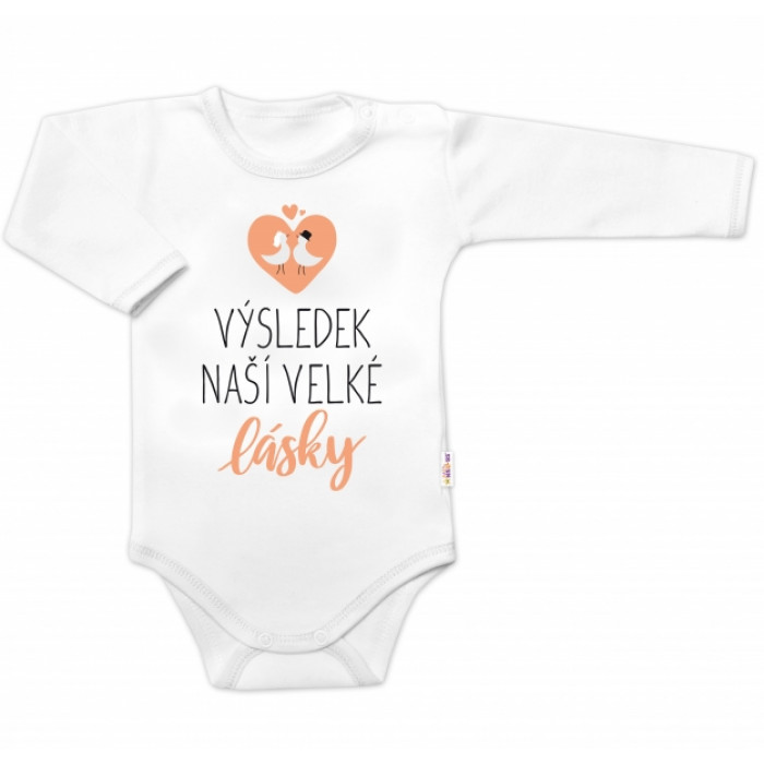 Body dlhý rukáv, Výsledek naší velké lásky, Baby Nellys, biele, veľ. 68 Body dlhý rukáv, Výsledek naší velké lásky, Baby Nellys, biele, veľ. 68