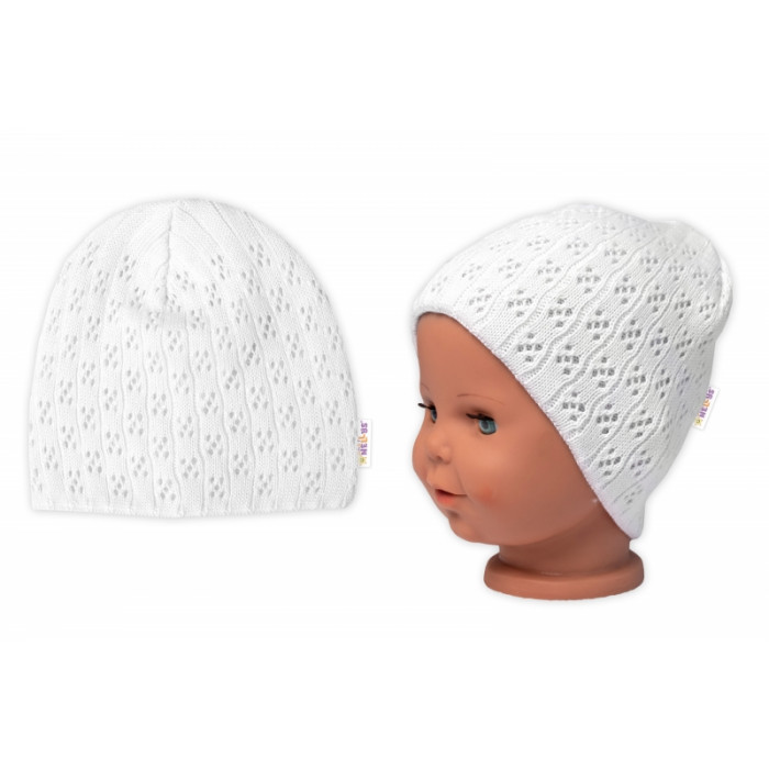 Dvojvrstvová ažúrková čiapka, bavlna, Baby Nellys - biela Dvojvrstvová ažúrková čiapka, bavlna, Baby Nellys - biela