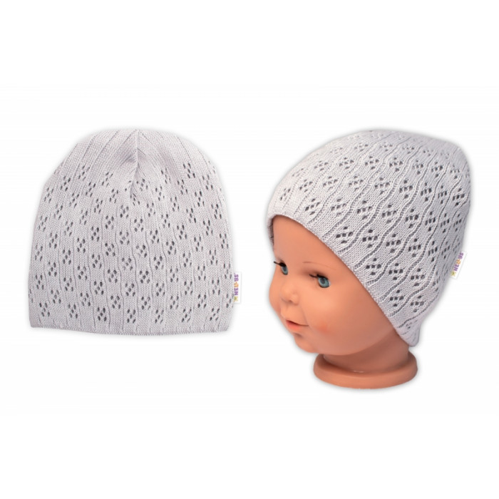 Dvojvrstvová ažúrková čiapka, bavlna, Baby Nellys - sivá, veľ. 92/98 Dvojvrstvová ažúrková čiapka, bavlna, Baby Nellys - sivá, veľ. 92/98