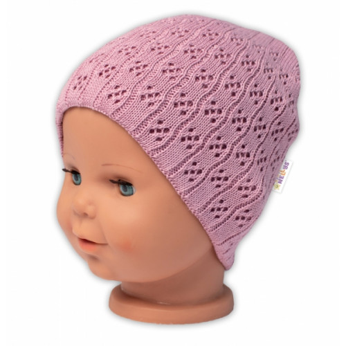 Dvojvrstvová ažúrková čiapka, bavlna, Baby Nellys - púdrová, veľ. 92/98