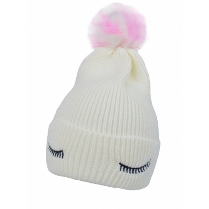 Detská zimná čiapka s brmbolcom Eyes, Baby Nellys - biela, veľ. 46-50 cm Detská zimná čiapka s brmbolcom Eyes, Baby Nellys - biela, veľ. 46-50 cm