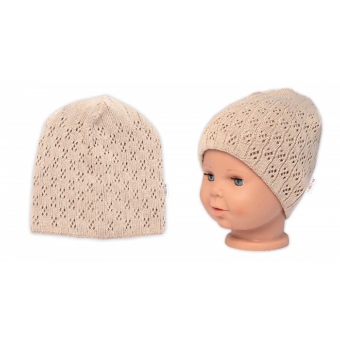 Dvojvrstvová ažúrková čiapka, bavlna, Baby Nellys - cappuccino Dvojvrstvová ažúrková čiapka, bavlna, Baby Nellys - cappuccino