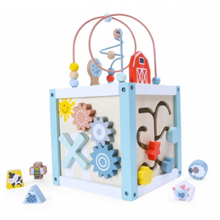 Edukačná drevená kocka s labyrintom 5v1 Eco toys, modrá Edukačná drevená kocka s labyrintom 5v1 Eco toys, modrá