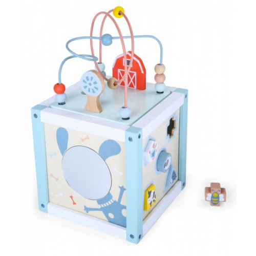 Edukačná drevená kocka s labyrintom 5v1 Eco toys, modrá