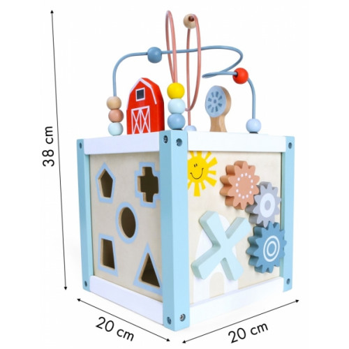Edukačná drevená kocka s labyrintom 5v1 Eco toys, modrá