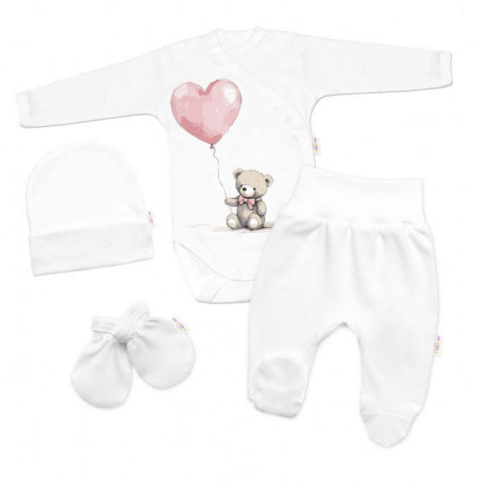 Súprava do pôrodnice pre bábätko 4D Teddy Love, Baby Nellys - biela/ružová, veľ. 62 Súprava do pôrodnice pre bábätko 4D Teddy Love, Baby Nellys - biela/ružová, veľ. 62