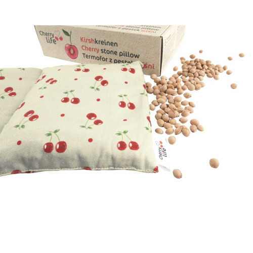 Trojkomorový nahrievací pás s čerešňovými kôstkami, termofor - Cherry life, ecru