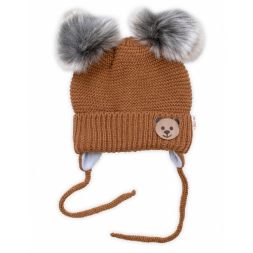 Detská sada, zimná čiapka so šálom + rukavičky 3D, Teddy Bear - hnedá