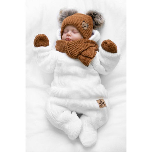 Detská sada, zimná čiapka so šálom + rukavičky 3D, Teddy Bear - hnedá