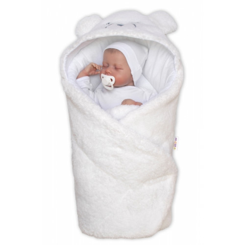 Baránková zavinovačka s kapucňou bavlna / baránok, Teddy Bear - biela/smotana