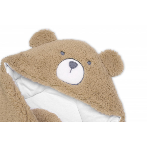 Baránková zavinovačka s kapucňou bavlna / baránok, Teddy Bear - hnedá/biela