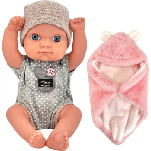 Bábika Baby Doll 23 cm so zavinovacou dekou, šedá/ružová