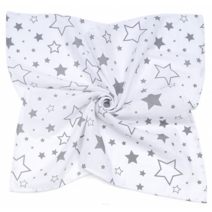 Mušelínová zavinovacia deka/plienka + mini plienka Hviezdy, sivá/biela Mušelínová zavinovacia deka/plienka + mini plienka Hviezdy, sivá/biela