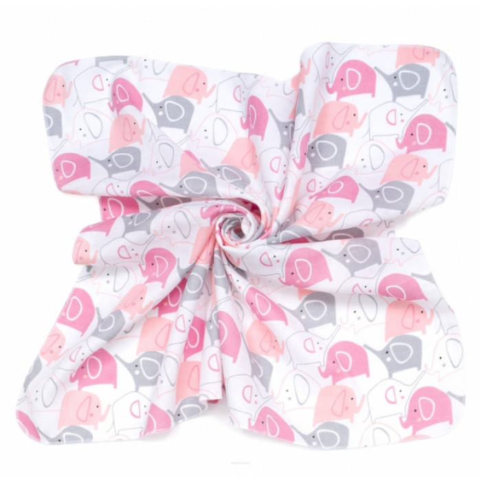 Mušelínová zavinovacia deka/plienka + mini plienka Sloníci, biela/púdrová Mušelínová zavinovacia deka/plienka + mini plienka Sloníci, biela/púdrová