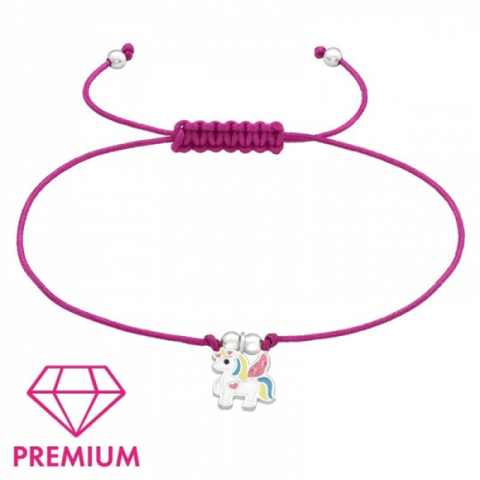 Náramok pre deti so striebornou ozdobou Premium Jednorožec, fuchsiový Náramok pre deti so striebornou ozdobou Premium Jednorožec, fuchsiový