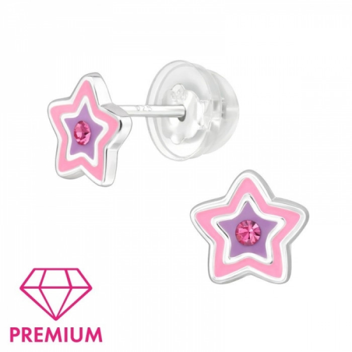 Detské strieborné náušničky Star pink premium, puzetové Detské strieborné náušničky Star pink premium, puzetové
