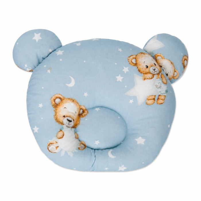 Bavlnený tvarovaný vankúšik Sleepy Teddy, modrý