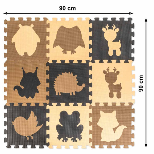 Pěnové puzzle Zvieratká béžové 85×85 cm – 9 dielov, EVA pena, 3+