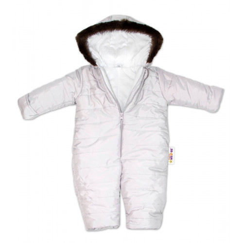 Kombinéza s kapucňou a kožušinkou Baby Nellys ®prošívaná, bez chodidiel - sivá