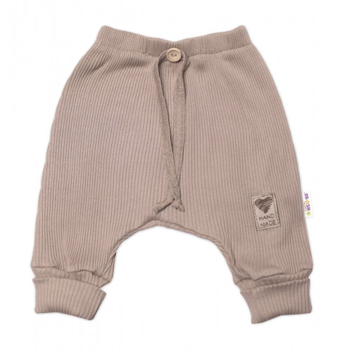 Baby Nellys 3-dielna rebrovaná súpr. Hand Made, body, tepláčiky a čiapočka, béžová, veľ.68