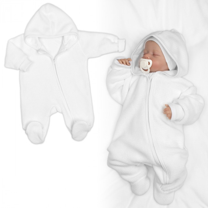 Pletený overal s kapucňou, CUTE - biely