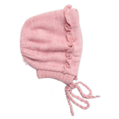 Pletená čiapočka na zaväzovanie bonetka Girl, Hand Made Baby Nellys, púdrová, veľ. 68/74
