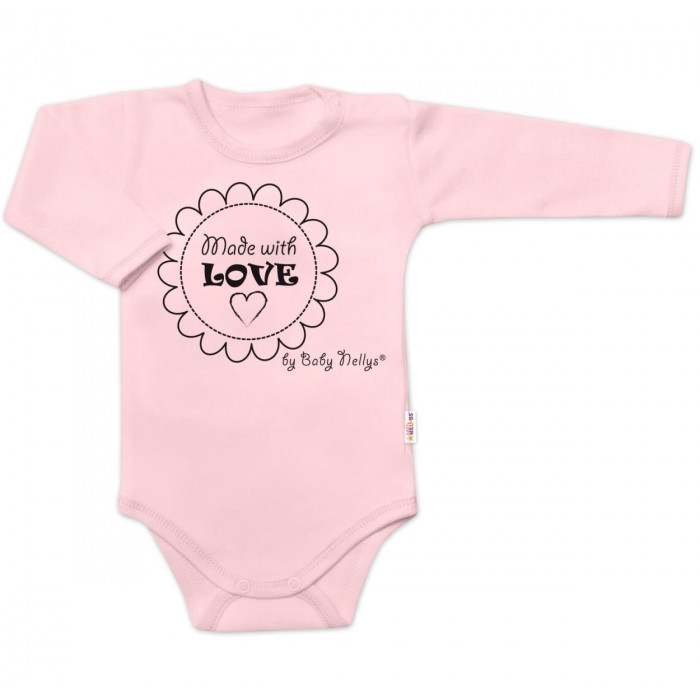 Body dlhý rukáv Baby Nellys, Made with love, ružové, veľ. 68