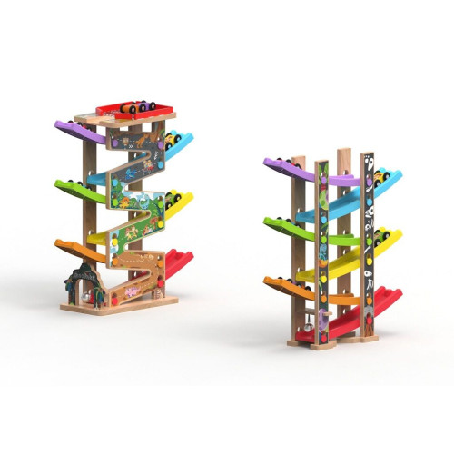 Veľká drevená pretekárska dráha 12 ramp – 36 dielov, 2Kids Toys, 18m+