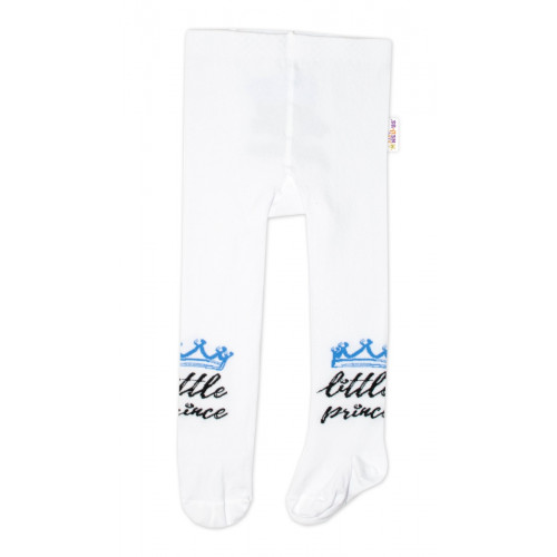 Baby Nellys Detské pančuchy bavlnené, Little Prince - biele s modrou korunkou, veľ. 80/86