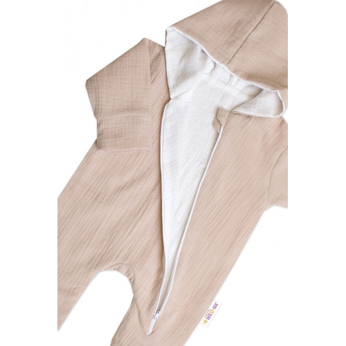 Mušelinový overal s kapucňou, dvojvrstvový, Hand Made, béžový, veľ. 62