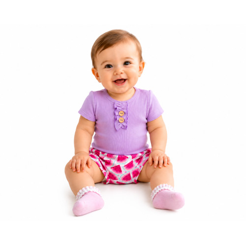 Baby Nellys Dojčenské rebrované body s gombíkmi kr. rukáv, Girl - lila, veľ 68