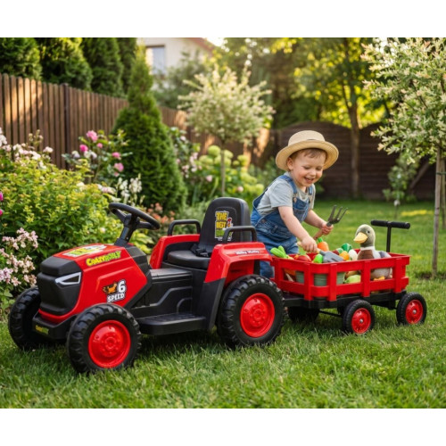 Elektrický traktor s prívesom Rolly 12V, detské autíčko na akumulátor, červený