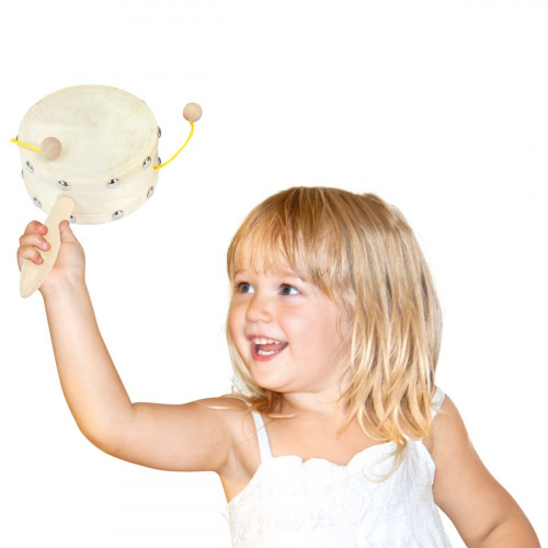 Drevený bubienok s rukoväťou, prírodný