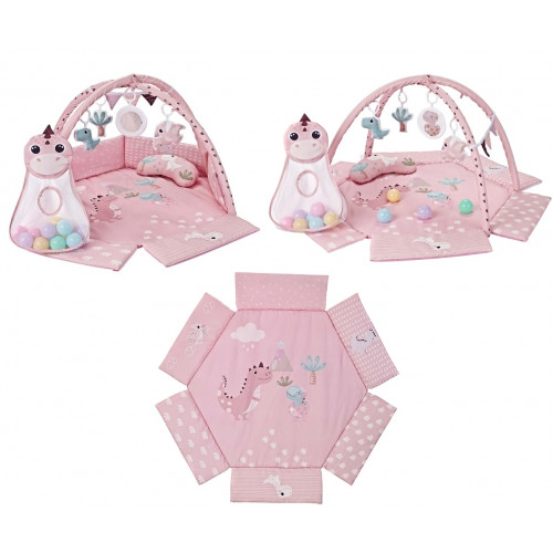Hracia deka TinyMini Dino Pink s loptičkami – edukačná podložka pre bábätká