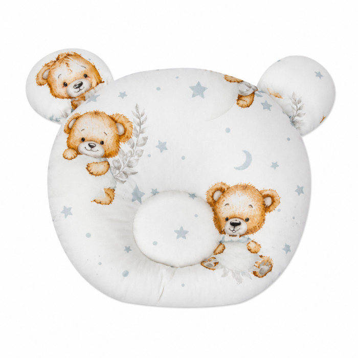 Bavlnený tvarovaný vankúšik Sleepy Teddy, biely