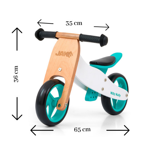 Drevené odrážadlo JAKE 2v1, trojkolka aj bicykel, 12–36 mesiacov, biela, mäta, Milly Mally