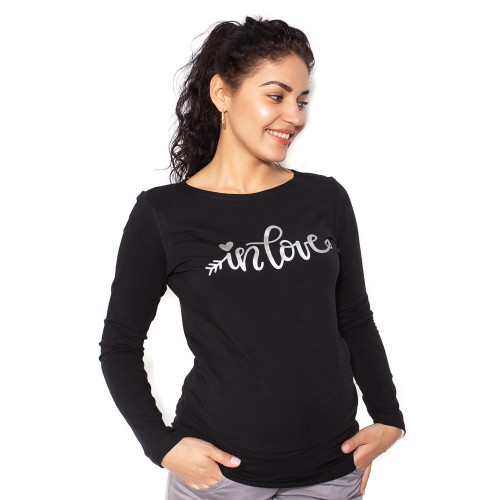 Be MaaMaa Tehotenské  tričko dlhý rukáv In Love - čierné - S