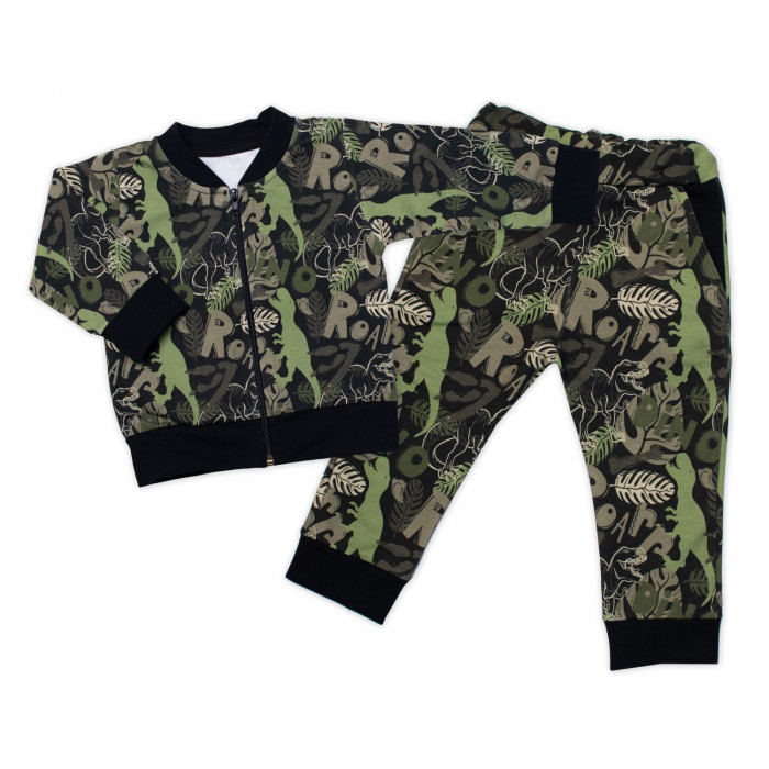 Štýlová bavlnená tepláková súprava G-baby, Dino - khaki/čierna