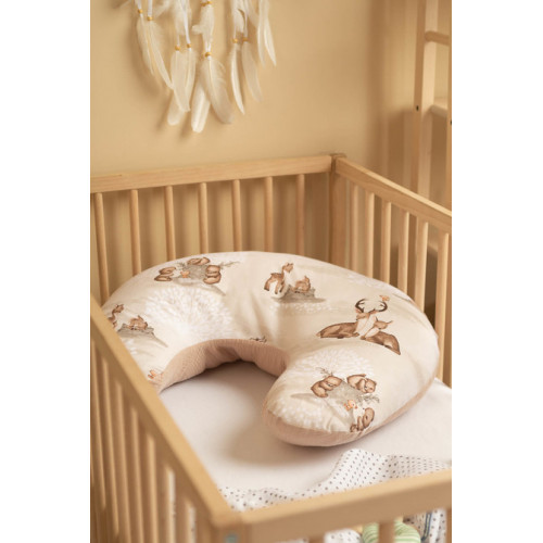 Dojčiaci vankúš, podkova, mušelín, bavlna - Zábava v lese, béžový