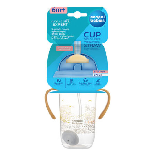 Detský hrnček so slamkou a závažím,  270 ml, Hory, krém