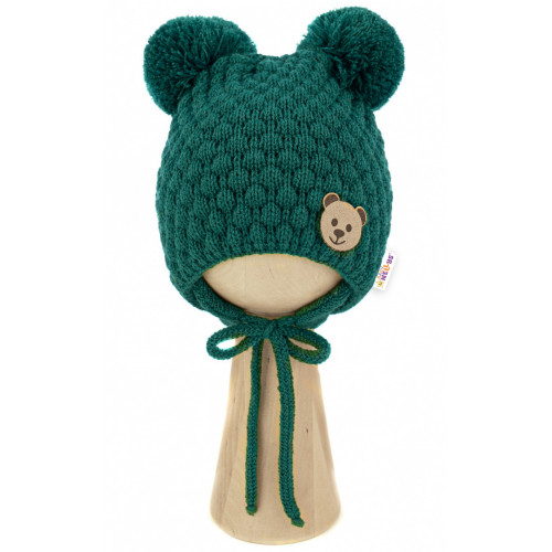 Zimná pletená čiapka Teddy Bear na zaväzovanie, zelená
