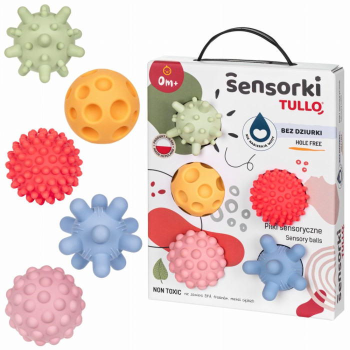Pastelové senzorické loptičky Tullo, 5 ks bez dierok