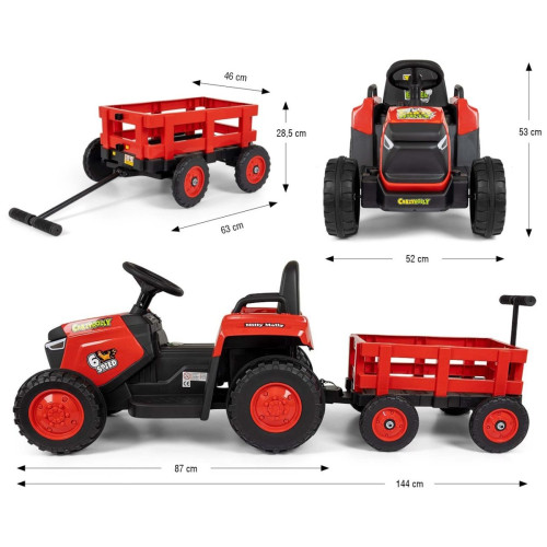 Elektrický traktor s prívesom Rolly 12V, detské autíčko na akumulátor, červený