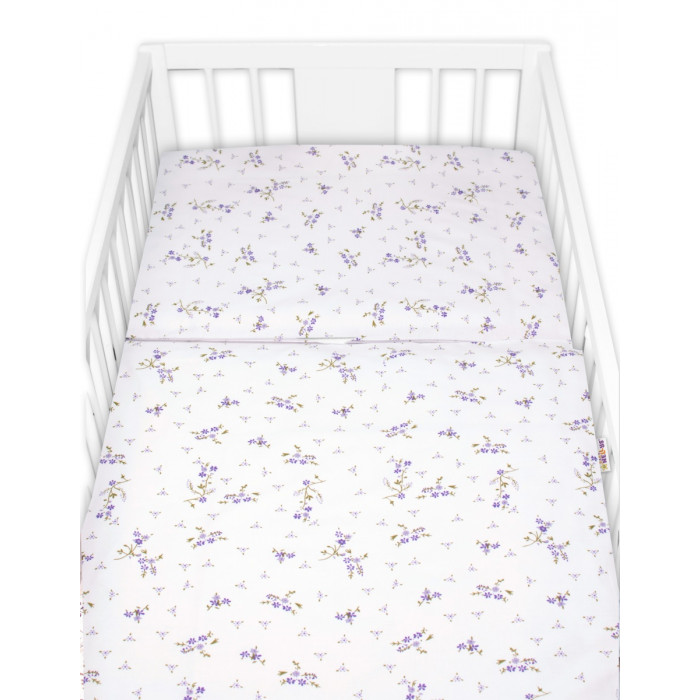 Obliečky do postieľky, 2D sada bavlna - Levanduľa, Baby Nellys, biela/fialová