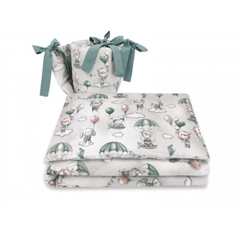 BABY NELLYS 3-dielna sada mantinel s obliečkami, Lietajúce zvieratká, zelená