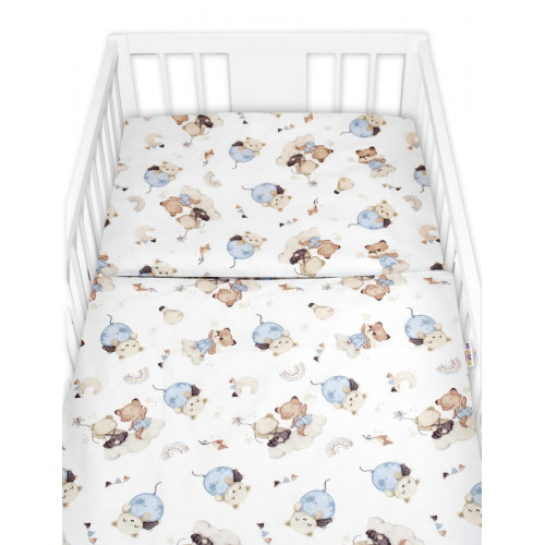 Mantinel s obliečkami do postieľky, 3D sada - Zábava s balónikmi, biela/modrá, 135x100 cm